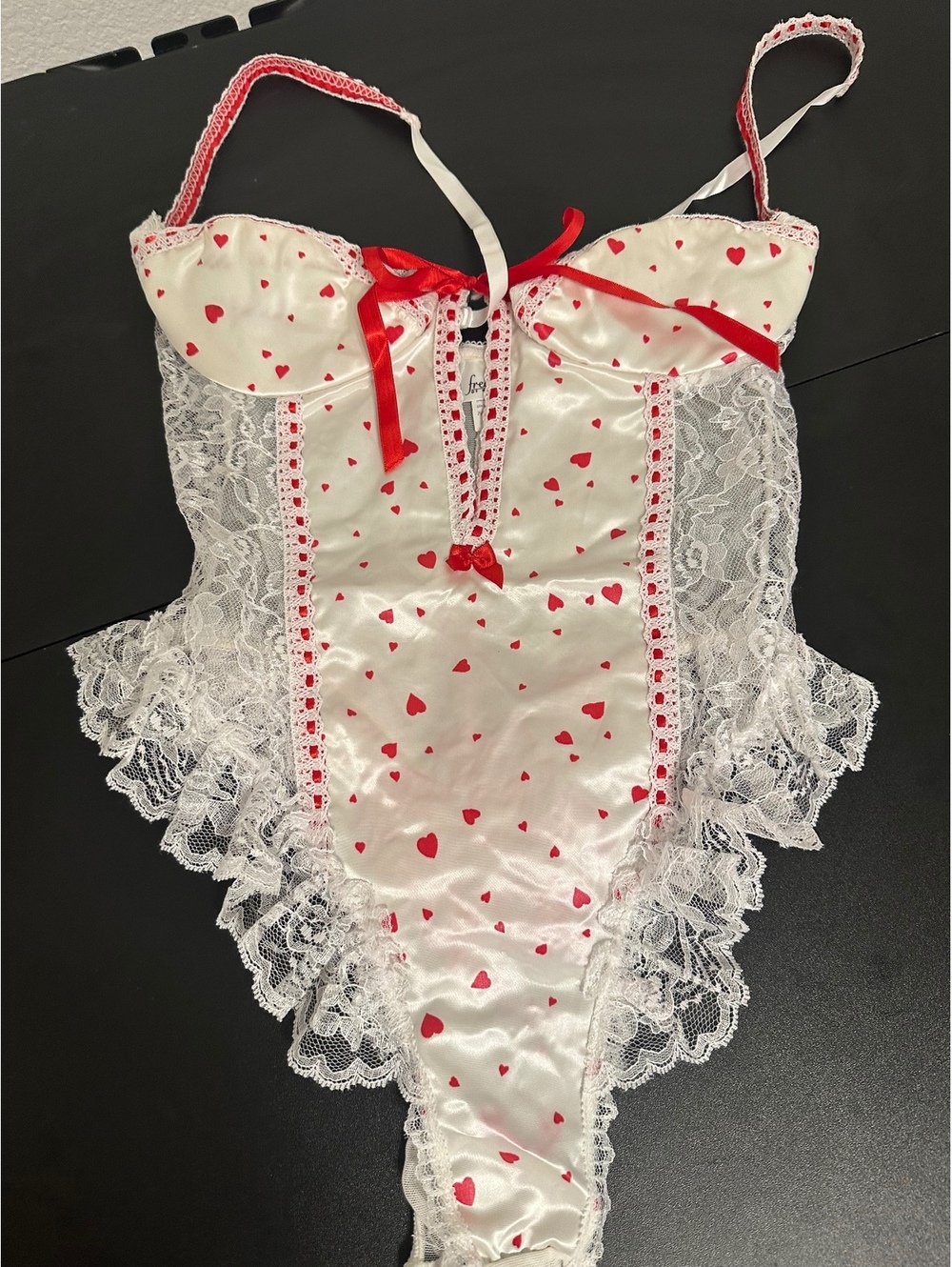 Frederick's of Hollywood white heart print teddy